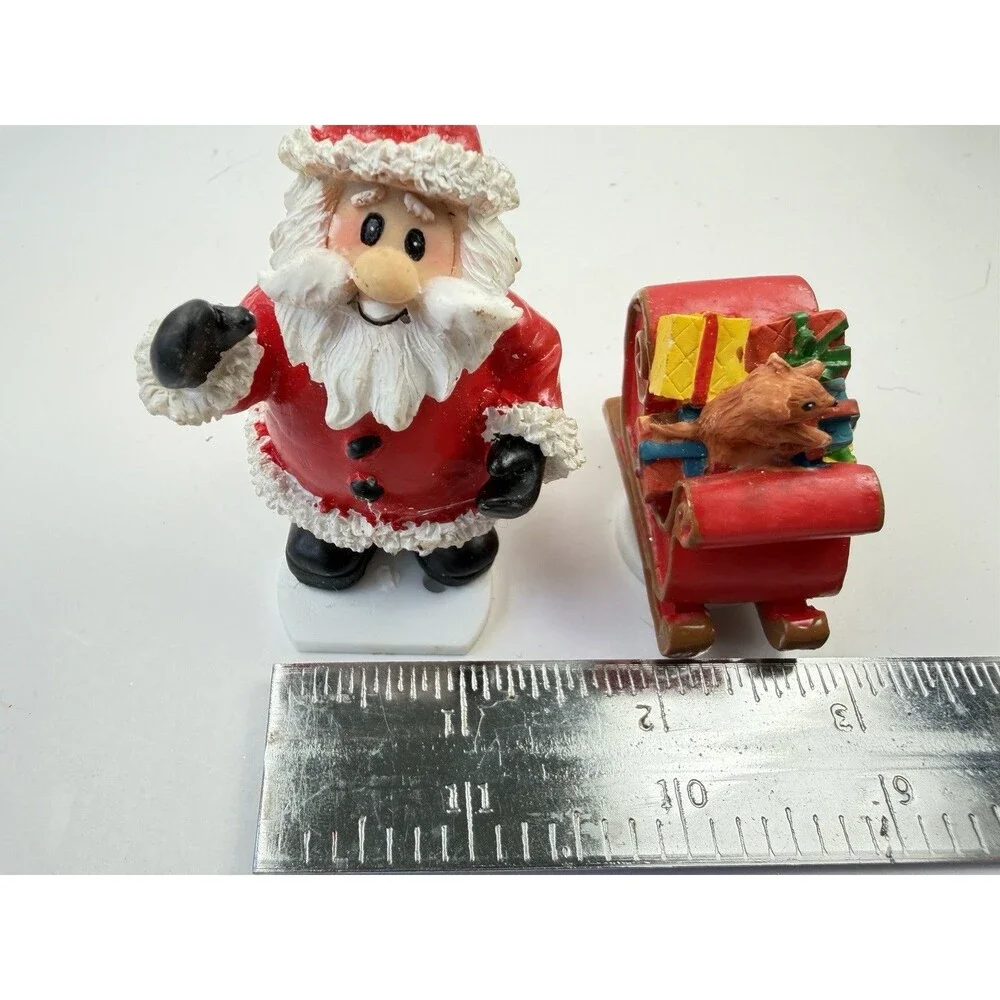 Vintage Santa Claus & Sleigh With Gifts Mouse Mini Figurine Set Christmas Decor